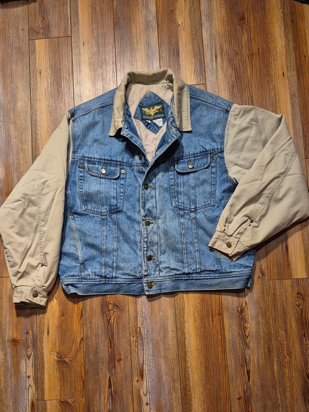 Vintage 90's Y2K Mens' Eagles Ridge Heavy Denim & Khaki Men’s Jacket - Sz. 2XL